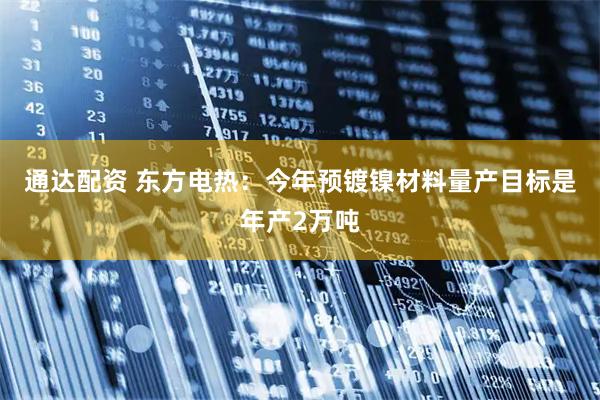 通达配资 东方电热：今年预镀镍材料量产目标是年产2万吨